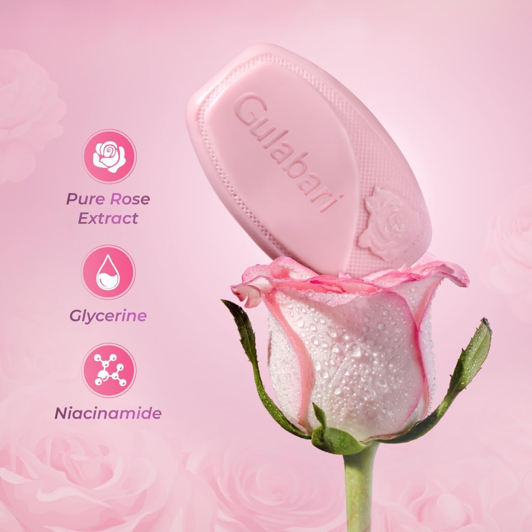 Dabur Gulabari Pure Rose Soap 150g (Pack of 4) | Moisturizing Bathing Soap for Radiant Glowing Skin & Body | Glycerine & Niacinamide | Long Lasting Fragrance | For Men & Women 2