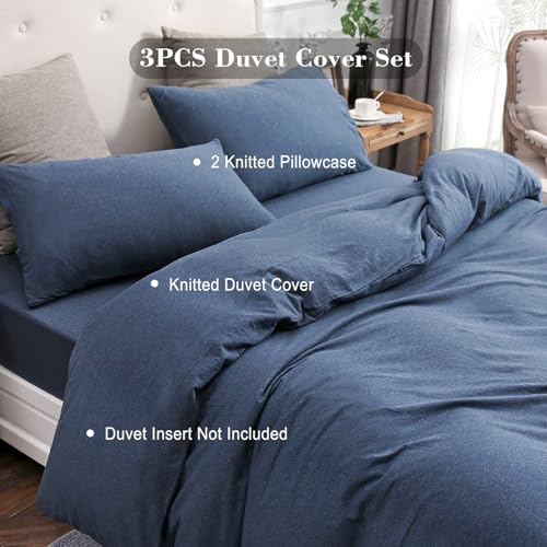 Housse de couette en jersey 100% coton bleu marine avec 2 taies d'oreiller