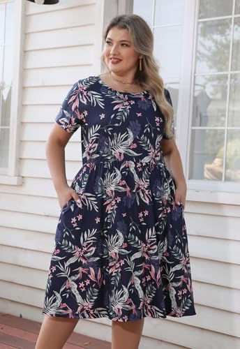 Image of Nemidor Women Plus Size Casual Dress Midi Flt Flare Pocket