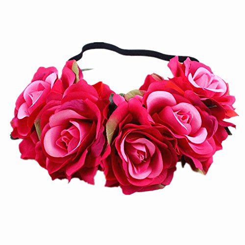 Dreamlily Women's Hawaiian Stretch Rose Flower Headband Floral Crown For Garland Party Bc12 (Z-Fuchsia) #TOP1