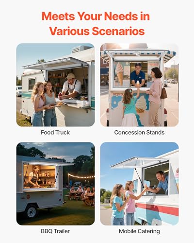 Image of VEVOR Concession Window, Aluminum Alloy Frame Service Window for Food Truck, Up to 85 Degrees Stand Serving with Awning Door and Drag Hook, Rainwater Resistant (whole piece, 36x24in with windows)