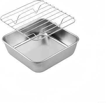 Stainless Steel Deep Baking Tray, Baking Tray Square with Rack, Bakings and Roasting, with Cooling Rack, Dishwasher Safe (15CM)