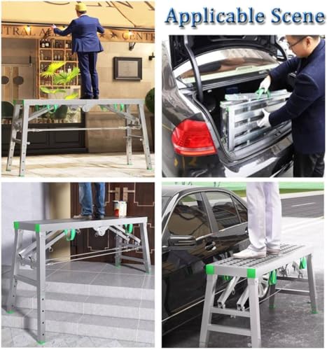 Andamio Plegable de Alta Resistencia con trampilla, Capacidad de 880 Libras, Plataforma de Trabajo de Altura Ajustable, andamio portátil de Acero galvanizado para Pintura y Mantenimiento de