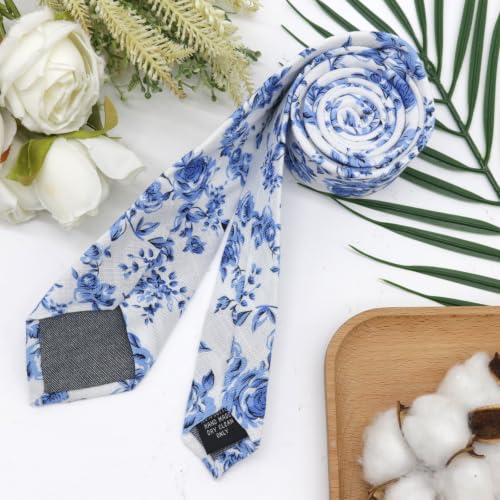 Image of Cotton Floral Ties for Men 2.76 inch Men's Skinny Tie Linen Flower Printed Neck Tie for Wedding Dating Party