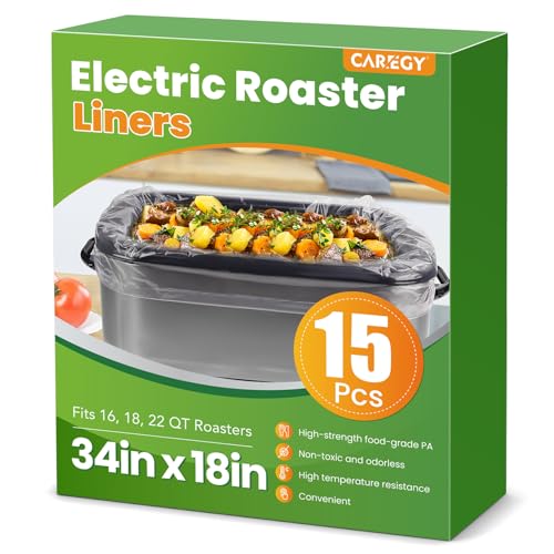 CAREGY Electric Roaster Liners 34 x 18 Inch 15 Counts Disposable Roaster Liners Fits 16, 18, 22 Quarts Roasters, Roasting Oven Liners Cooking Bags for Immediate Cleanup