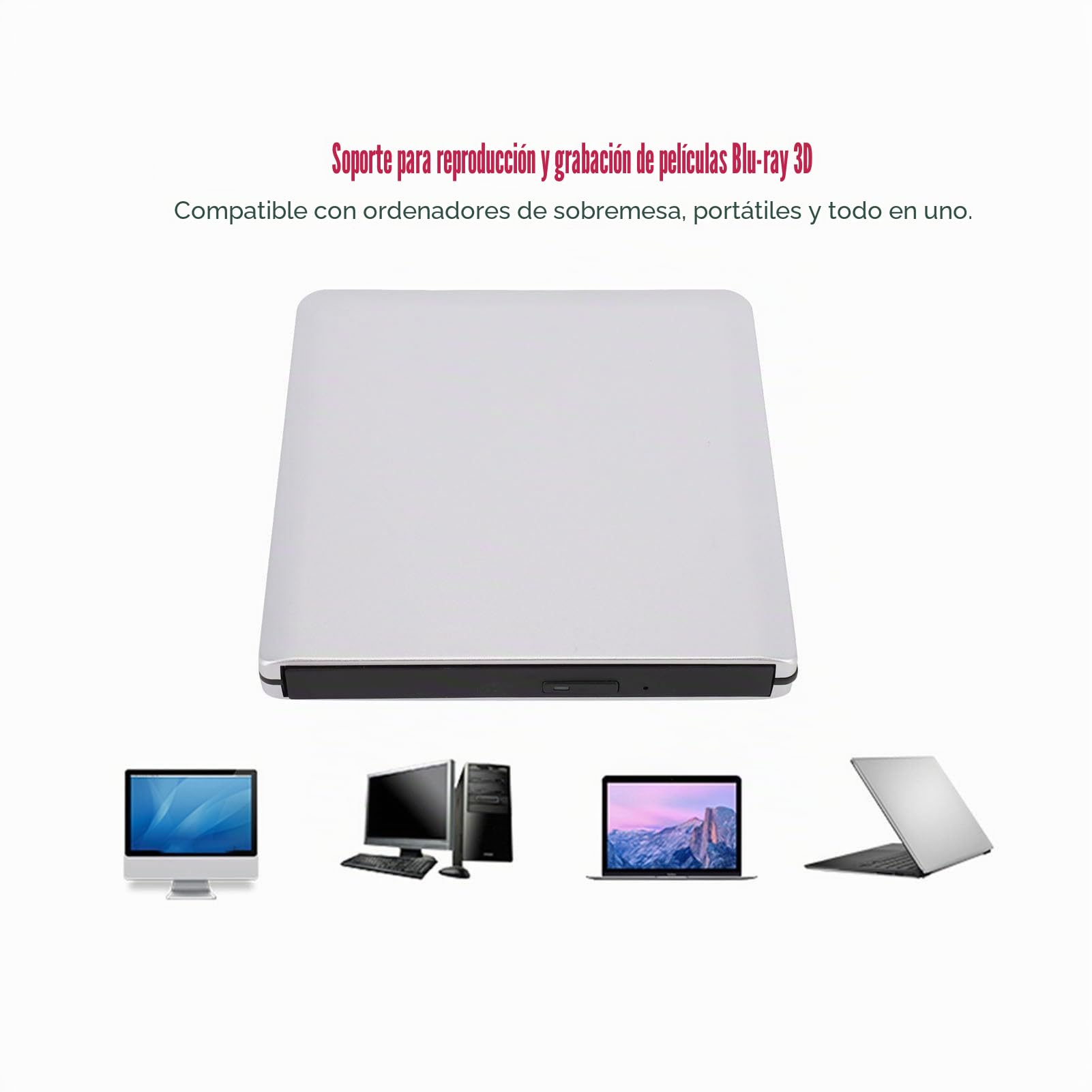KIMISS Grabadora de CD y DVD BLU Ray Externa USB3.0 de Aleación de Aluminio Premium, Grabadora de Discos con Unidad óptica de Alta Velocidad y Grabadora de DVD Compatible con