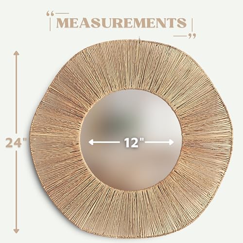 Chi An Home 24 inches Length Extra Large Coastal Boho Wavy Mirror with Natural Jute Metal Frame Farmhouse Wall Decor Bohemian Mirror for Bathroom or Bedroom Handwoven Bohemian Wall Decor - Image 6