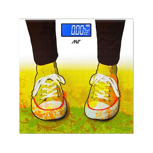 Image of ANT Flora Sports Digital Bathroom Weighing Scale, 180 kg Capacity, High Precision Sensors, Wide LCD Display, 5 mm Tempered Glass Body Weight Machine for Home & Gym with 30 Months Warranty