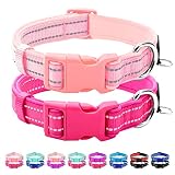 azuza 2 Pack Reflective Soft Neoprene Padded Dog Collars, Adjustable Pet Collar with ID Tag Ring, Sa