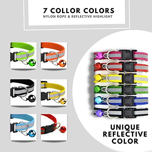 Image of PAW PET MART of 2 Pcs Reflective Cat Collar , Solid & Safe Collars for Cats , Adjustable Collar with Bell , Soft Neck Belt for Kitten & Adult Cat