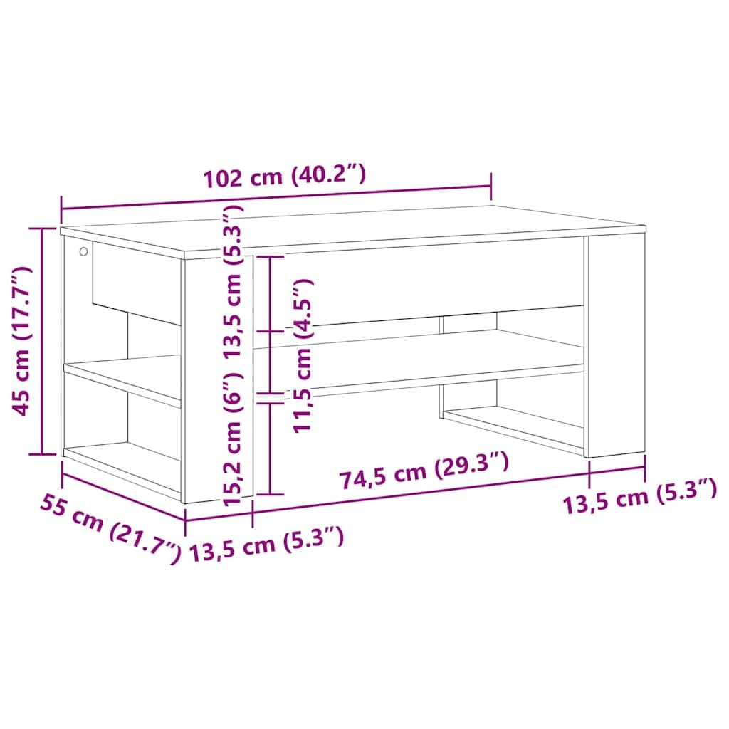 Mesa de centro de roble negro 102 x 55 x 45 cm moderna mesa de salón con estante y espacio de almacenamiento