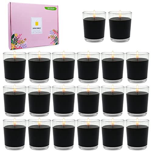 20 Packs Unscented Black Votive Candles in Glass, Small 2 Inch Soy Wax Candles for Halloween Wedding Party Home Holidays Relaxation Spa