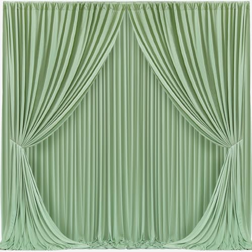 Image of 20x10ft Sage Green Backdrop Curtain for Wedding Parties Wrinkle Free Fabric Sage Green Drapes Backdrop Decoration for Baby Shower Birthday Photography Decoration 4 Panels, 5ft x 10ft