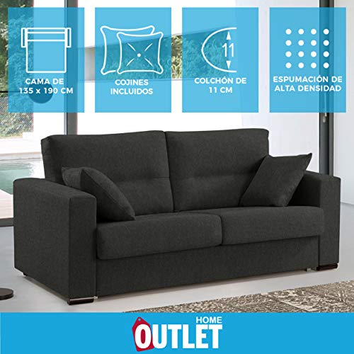 HOME Sofá Cama de Apertura Italiana de Tela Aquila Tela Viento  Color Carbón