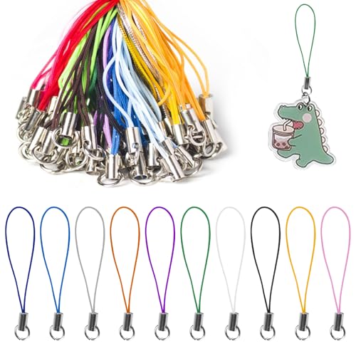 100pcs Mobile Phone Pendant Loops, Hand Wrist Strap Lanyard with Carabiner Split Ring Strap Detachable Phone Ring Straps Phones Charm Cords for Mobile Phones Lanyard Straps DIY Rope for Hanging