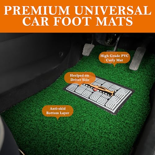 Image of CONTINENTAL [Duramat Curly] Universal Single Driver Side Car Mat only - Premium Waterproof PVC Cushions Car Floor Mat for All Cars (Green & Black)