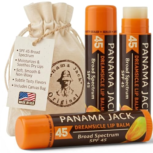 Panama Jack Sunscreen Lip Balm - SPF 45 Broad Spectrum UVA-UVB Sunscreen Protection Prevents & Soothes Dry Chapped Lips Dreamsicle Pack of 3