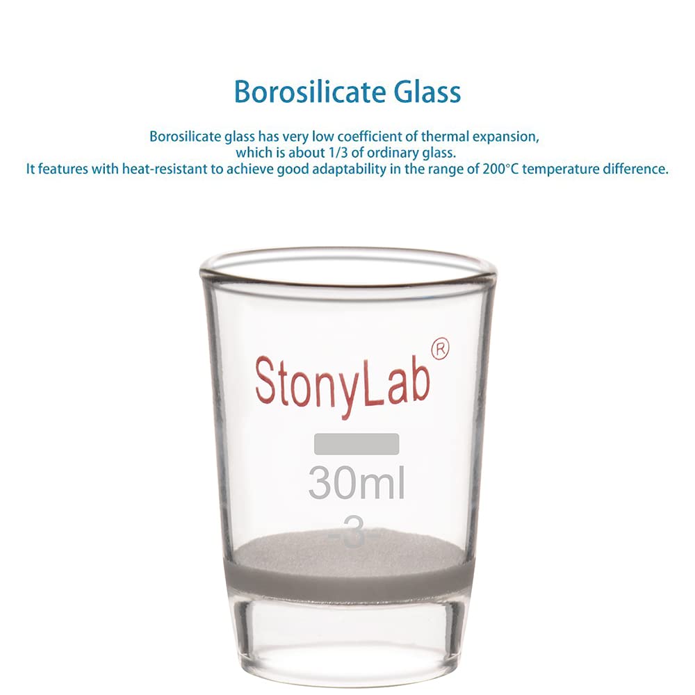 stonylab Crogiolo di Vetro Gooch, Crogiolo Filtrante Gooch in Vetro Borosilicato a Forma Bassa con Disco Fritto, Porosità G3 da 30 ml