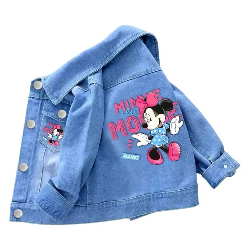 Girls Minnie Mouse Denim Jacket, Light Blue Jean, Button-Up, Long Sleeve