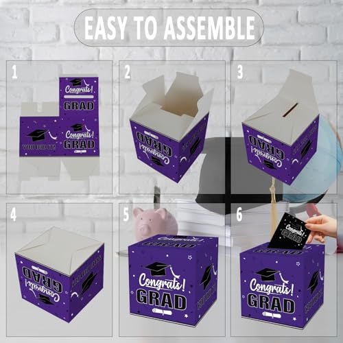 Image of Graduation Card Box 2026, Purple Foldable Cardboard Card Box for Party, 2026 Graduation Party Decorations, Purple Graduation Box