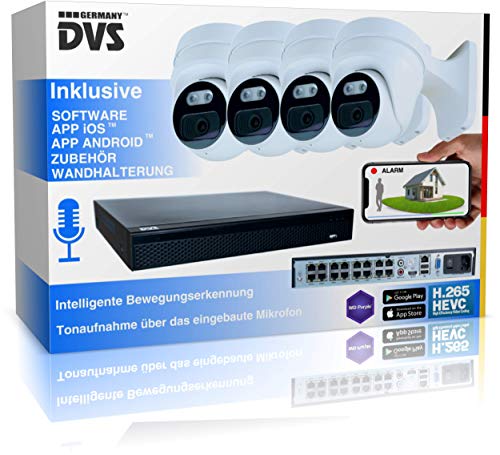 Professionelle UltraHD Videoüberwachung für Gewerbe & Privat 4 PoE Kameras mit Mikrofon - 8000GB Festplatte