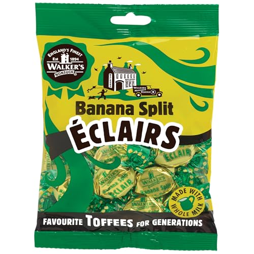 Walkers Nonsuch Banana Split Eclairs Bag 5.29 Oz (150g) – British Toffee Candy with Condensed Milk & White Chocolate, Imported UK Banana Taffy Caramel Sweets, Individually Wrapped English Toffee - image 1