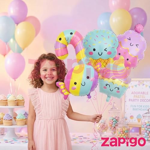 Image of Balloonistics Sweet Tooth Candy Theme Happy Birthday Balloon Bouquet Pack Of 5