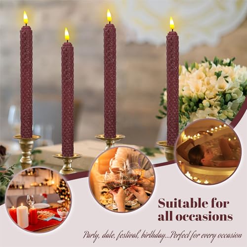Image of Flameless LED Taper Candles with Remote & Timer - 9.5 inch Red Green Hand Rolled Beeswax Honeycomb Candlesticks Flickering Battery Operated Window Candles for Wedding Mother's Day Home Decor,4 Pack