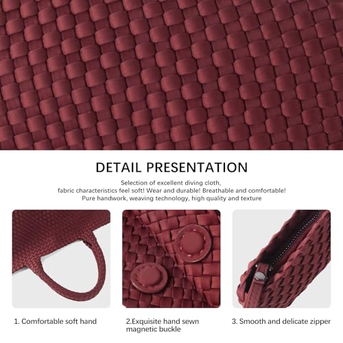 Image of Woven Bag for Women, Large Neoprene Tote Bag Summer Beach Handbag Purse Retro Handmade Travel Shoulder Bag Set