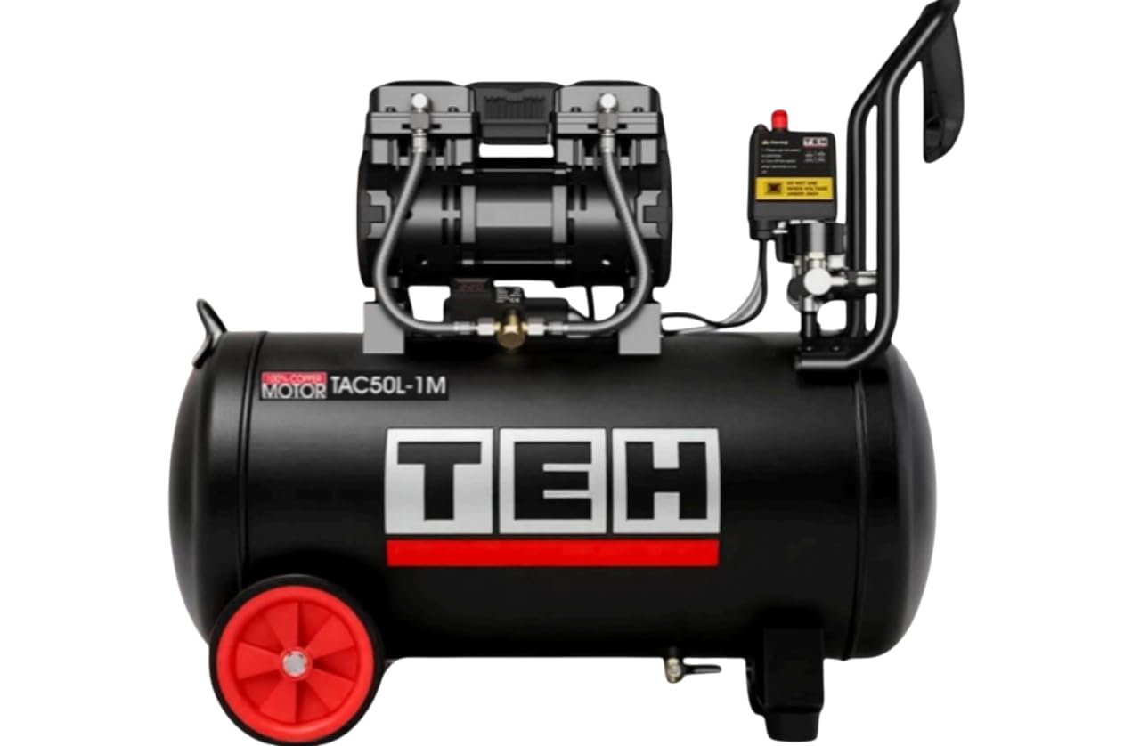 TEH 50L Air Compressor | 1500W (2HP) Oil-Free Motor | 250 L/min Air Flow | 8 Bar (116 PSI) | Maintenance Free Dual Gauge Design | Low Noise Workshop & Garage Air Tool Compressor