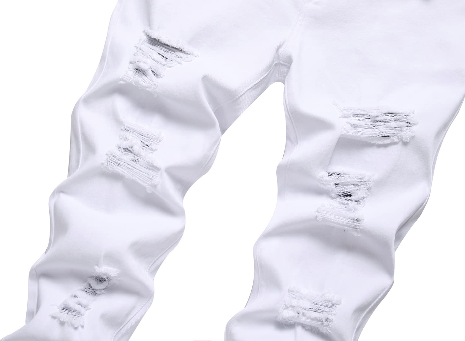 Jeans da motociclista slim fit da uomo, pantaloni in denim da moto strappati elasticizzati distrutto, Bianco strappato, 52