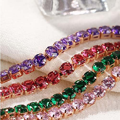 14K Gold Plated Tennis Bracelets Colorful Sparkling Cuban Zirconia Adjustable Ice Out Link Chain Slider Bangle Jewelry Dainty Bracelet For Women Girls-Pink #TOP1