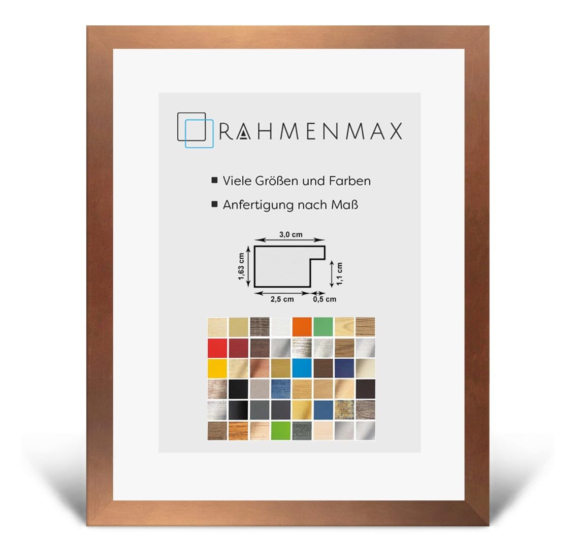 Morena MDF Rahmen für Bild 72x86cm Kupfer Dekor mit Acrylglas | zum Aufhängen Hoch- und Querformat/Maßanfertigung möglich/Puzzle Rahmen/mit 1mm klarem Acrylglas