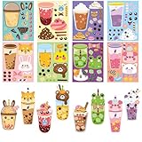 ANGOLIO 40Pcs Make A Face Boba Tea Stickers Make Your Own Animals Stickers Mix and Match Sweets and Boba Tea Party Favor Supplies for Kids Ice Cream Sticker Games Birthday DIY Art Crafts