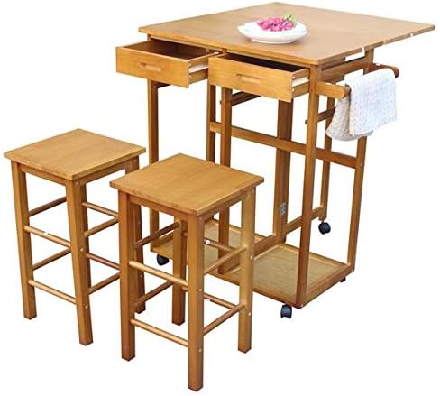 Miniatura 3 de Juego de mesa de comedor, barra de cocina plegable, carrito de desayuno cuadrado plegable para espacios pequeños, isla de cocina con ruedas, carrito