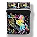 Produktbild Sticker superb Elegant Bunt Einhorn Bettwäsche Set mit Kissenbezug, Mädchen Junge Schwarz Rot Blau Star Schwarz Bettbezug zum Winter Herbst Sommer (135x200cm)
