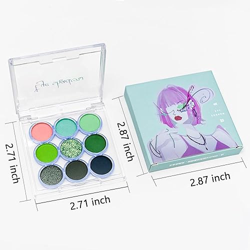 Miniatura 8 de SUAKE Paleta de sombras de ojos de 9 colores verde oliva mate brillante para maquillaje de ojos, alta pigmentación rosa, esmeralda, menta, sombra de