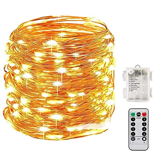 Proxima Direct Battery Fairy Lights 10m 100 LED String Lights with Remote Control 8 Lighting Modes IP65 Waterproof for Ramadan Eid Bedroom Indoor Outdoor Decorations (Warm White)