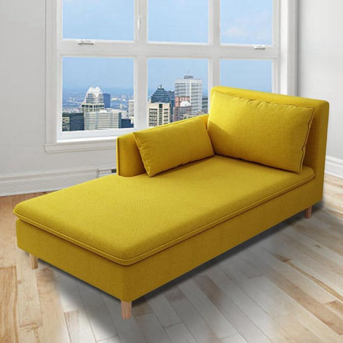 Image of Wood Nordic Chaise Lounge Sofa Chaise Lounger Seater Ottoman Sofa Bench Pouf Puffes Sofa Lounge For Living Room Couch Chaise Furniture (Yellow, 1 Seater)