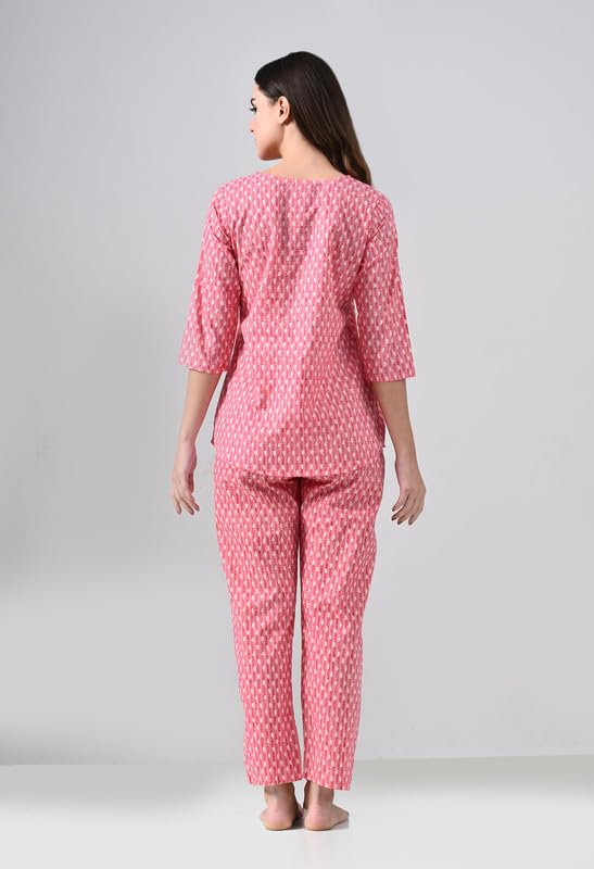 Image of Ichaa Women's Cotton Nightwear Set - Printed Top & Pajama
