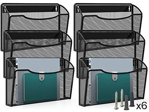MaxGear Mesh File Holder Wall Organizer 6 Pockets Hanging File Organizers Wall Mounted