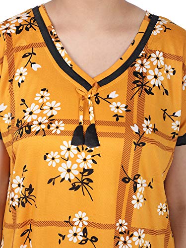 Image of Noty Women's Floral Print Nighty | Poly Cotton Brusg Fabric Nightie | Short Sleeves | V- Shaped Neck | Nightdress for Summer