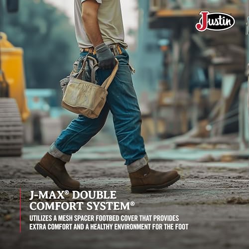 Justin Balusters 11" Steel Toe Work Boots for Men - Round Toe Full-Grain Leather Pull-On Steel Toe Boots with Slip-Resistant Outsole, EH Rated4