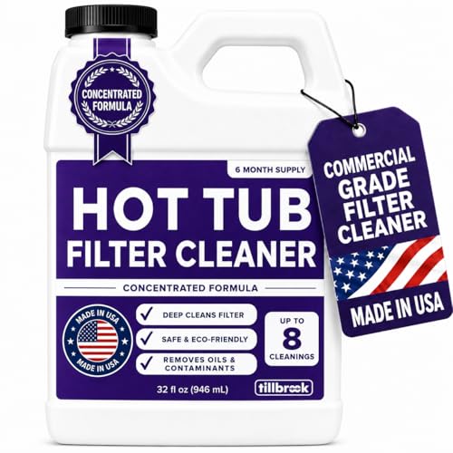 Hot Tub Filter Cleaner - 6 Month Supply - 4 to 8 Uses - 32 oz Spa Filter Cartridge Cleaner - Hot Tub & Pool Filter Cleaner Soaking Solution - No Residue or Foam - Restores Filter - Safe & Non-Toxic