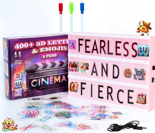 Fun Pink Cinema Light Box with Markers, Banners & Emojis—USB/Battery Powered for All Girls!