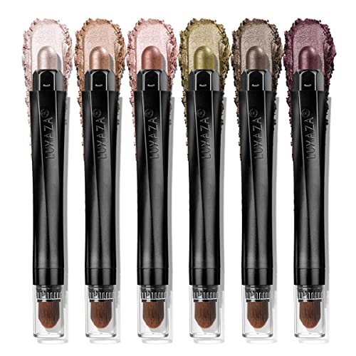 LUXAZA 6PCS Eyeshadow Stick Set, Shimmer And Metallic Cream Eyeshadow Pencil Crayon Makeup,Smudge-proof & Waterproof Eye Brightener Highlighter Stick Makeup Sets,Long Lasting Eye Pencil