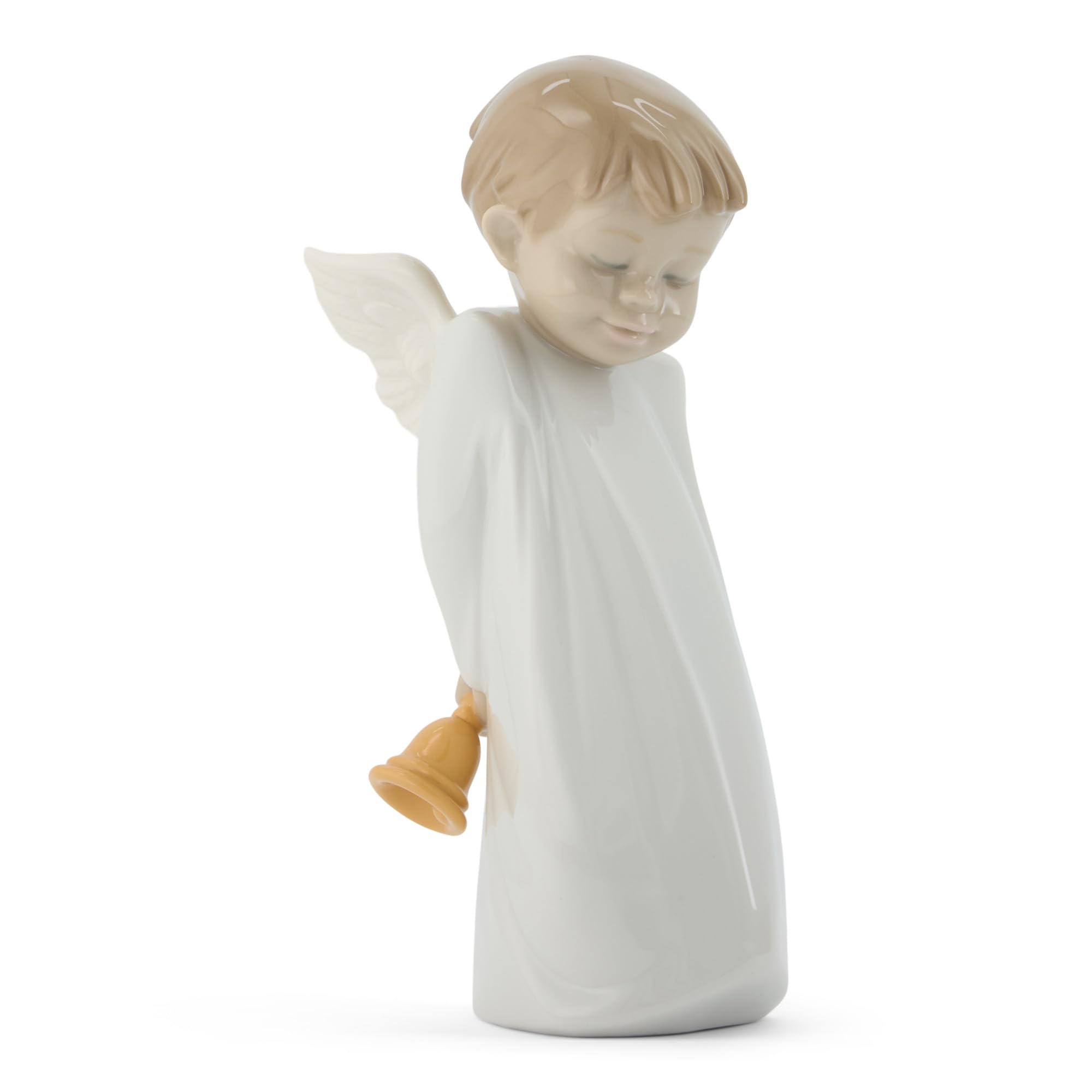 NAO Angelito Repicando. Figurita de Ángel de La Guarda con con Campanita en Las Manos. Escultura Ornamental de Angelito en Tonos Pastel para Decoración