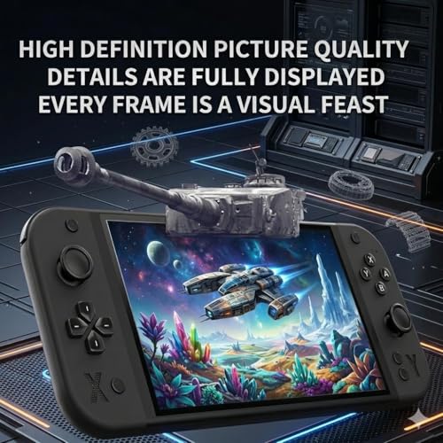 Image of G90 7-Inch Full HD Handheld Video Game Console with 21+ Emulators, 64GB Preloaded Games, Wireless Gaming Controller, Professional Gaming Chip, Portable Retro Arcade Gaming Console for Kids & Adults (Black)