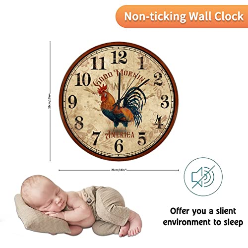 UFunhome-10-Inch-Retro-Wall-Clock-Round-Silent-Non-Ticking-Battery-Operated-Clock-Wood-for-LoftLiving-RoomClassroom-Decoration-Vintage-Style-French-Country-Rustic-Barn-Rooster UFunhome 10 Inch Retro Wall Clock Round Silent Non Ticking Battery Operated Clock Wood for LoftLiving RoomClassroom Decoration Vintage Style French Country Rustic Barn Rooster