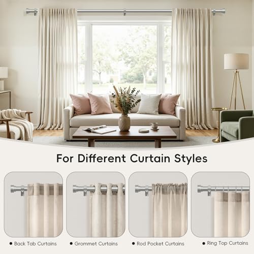 2 Pack Silver Curtain Rods for Windows 66 to 120 Inch(5.5-10ft),1 Inch Heavy Duty Curtain Rods, Long Adjustable Curtain Rod, Modern Drapery Rods,Telescoping Window Curtains Rod 30-120",Silver by hei! dear - Image 7